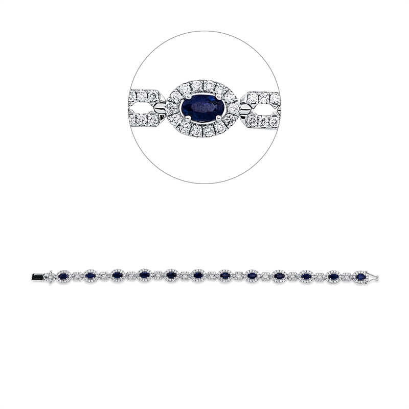 Armband mit Saphir  aus 750/-18 Karat Weißgold mit 240 Diamanten 2