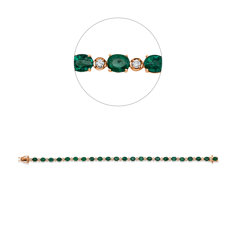 Armband mit Smaragd  aus 750/-18 Karat Rotgold mit 23 Diamanten 0