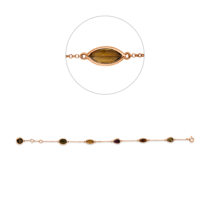 Armband mit Farbstein  aus 750/-18 Karat Rotgold  