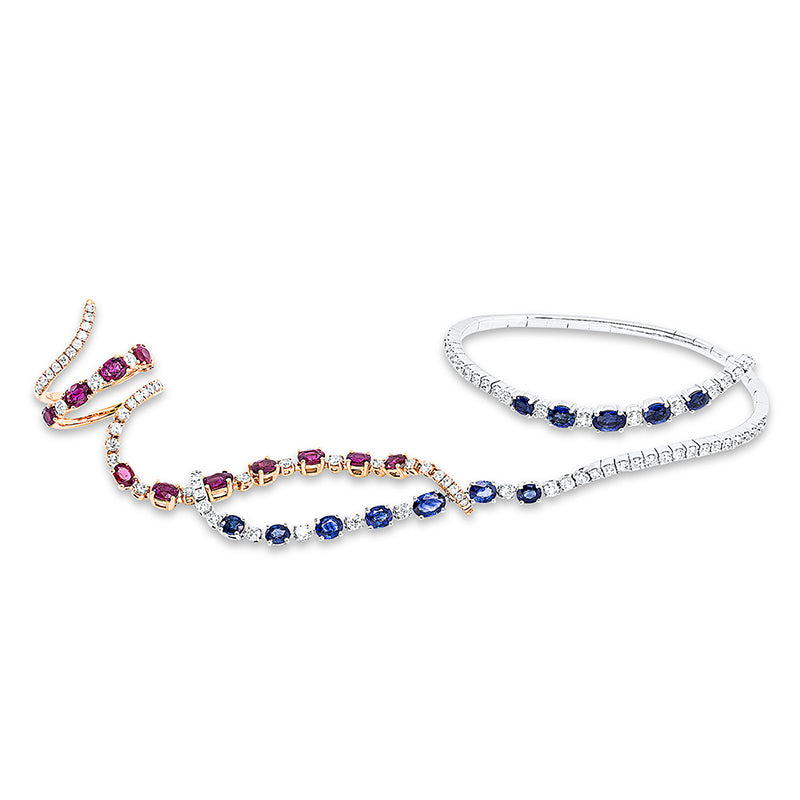 Armreif mit Saphir  aus 750/-18 Karat Weißgold / Rotgold mit 95 Diamanten 4