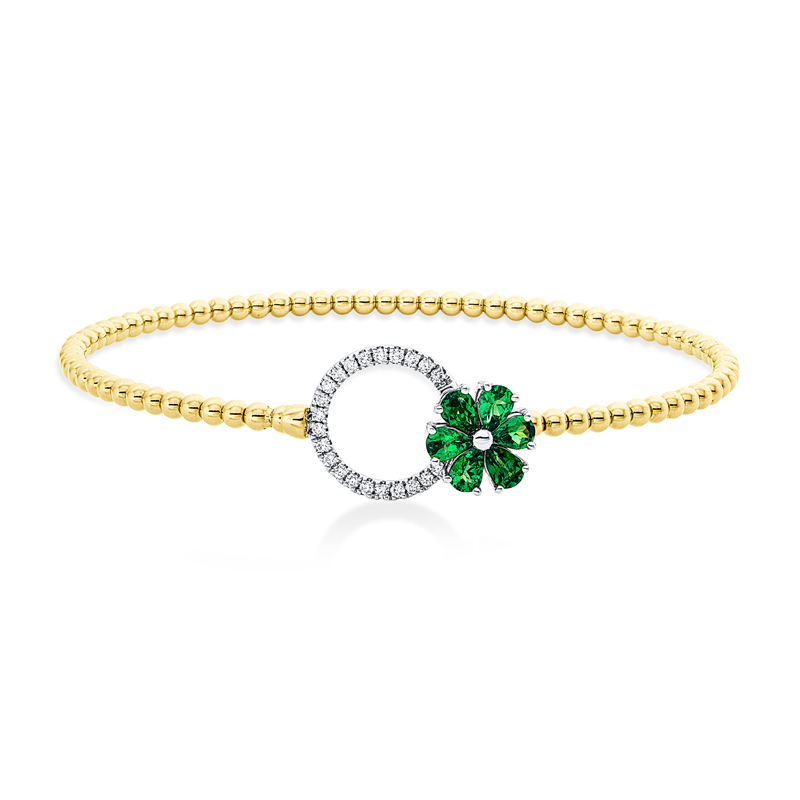 Armreif mit Tsavorith  aus 750/-18 Karat Gelbgold / Weißgold mit 22 Diamanten 0