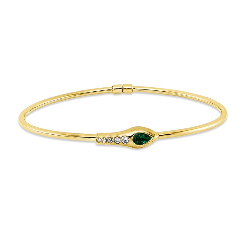 Armreif mit Smaragd  aus 750/-18 Karat Gelbgold mit 5 Diamanten 0