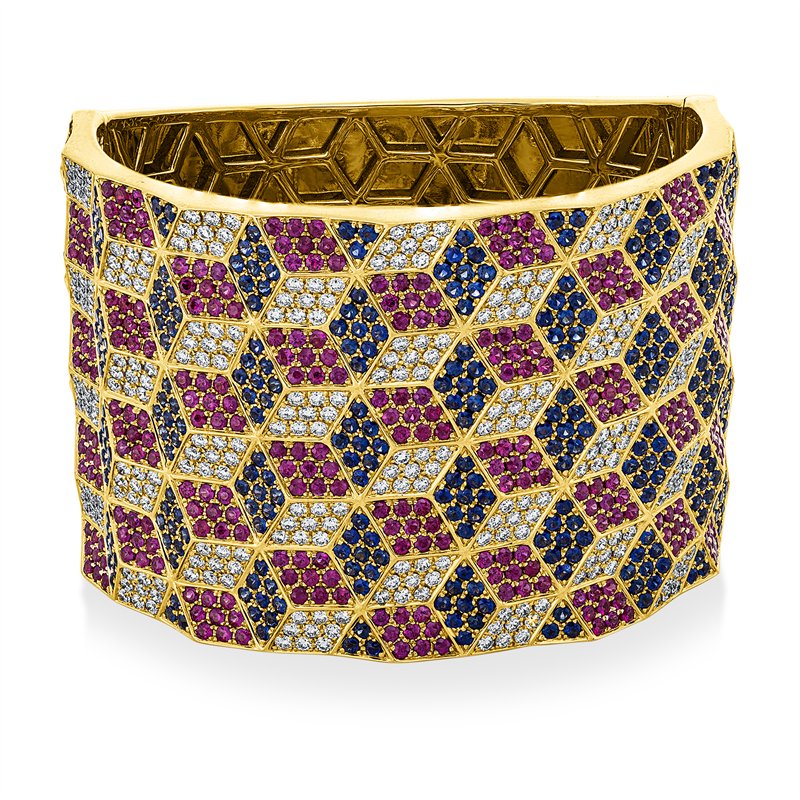 Armreif mit Rubin  aus 750/-18 Karat Gelbgold mit 396 Diamanten 6