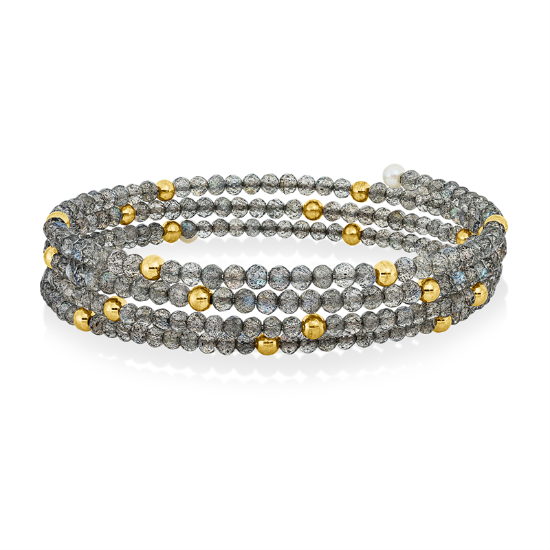 Armreif mit Labradonit mit Süßwasserperle aus 750/-18 Karat Gelbgold  