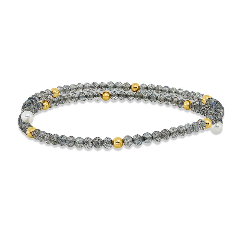 Armreif mit Labradonit mit Süßwasserperle aus 750/-18 Karat Gelbgold  