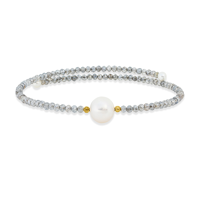 Armreif mit Mondstein mit Süßwasserperle aus 750/-18 Karat Gelbgold  