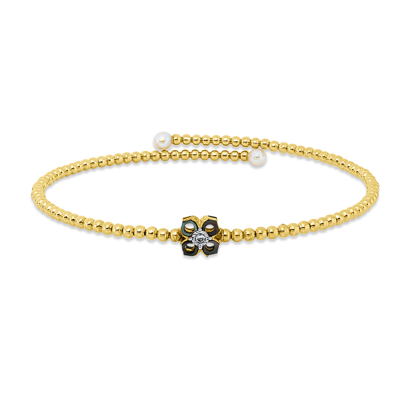Armreif mit Perlmutt mit Zuchtperle aus 750/-18 Karat Gelbgold mit 1 Diamant 0