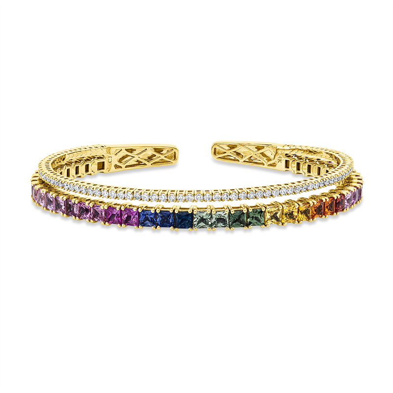 Armreif mit Saphir  aus 585/-14 Karat Gelbgold mit 85 Diamanten 1