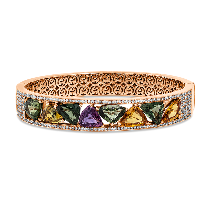Armreif mit Saphir  aus 750/-18 Karat Rotgold mit 222 Diamanten 1