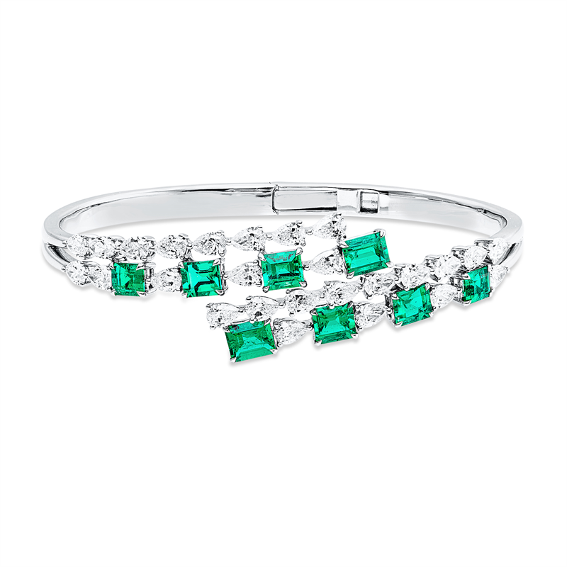 Armreif mit Smaragd  aus 750/-18 Karat Weißgold mit 26 Diamanten 3