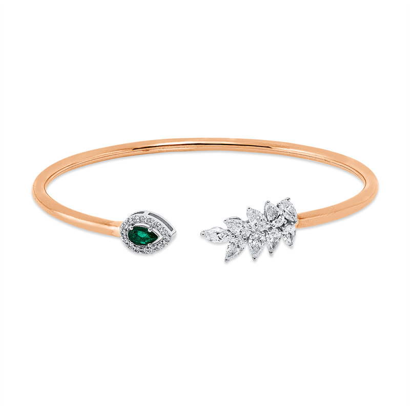 Armreif mit Smaragd  aus 750/-18 Karat Rotgold / Weißgold mit 25 Diamanten 1