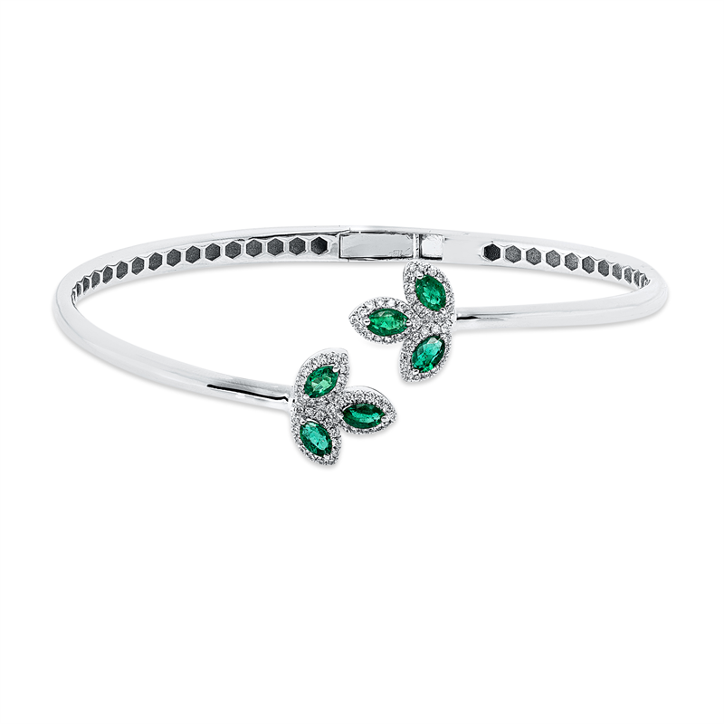 Armreif mit Smaragd  aus 750/-18 Karat Weißgold mit 84 Diamanten 0