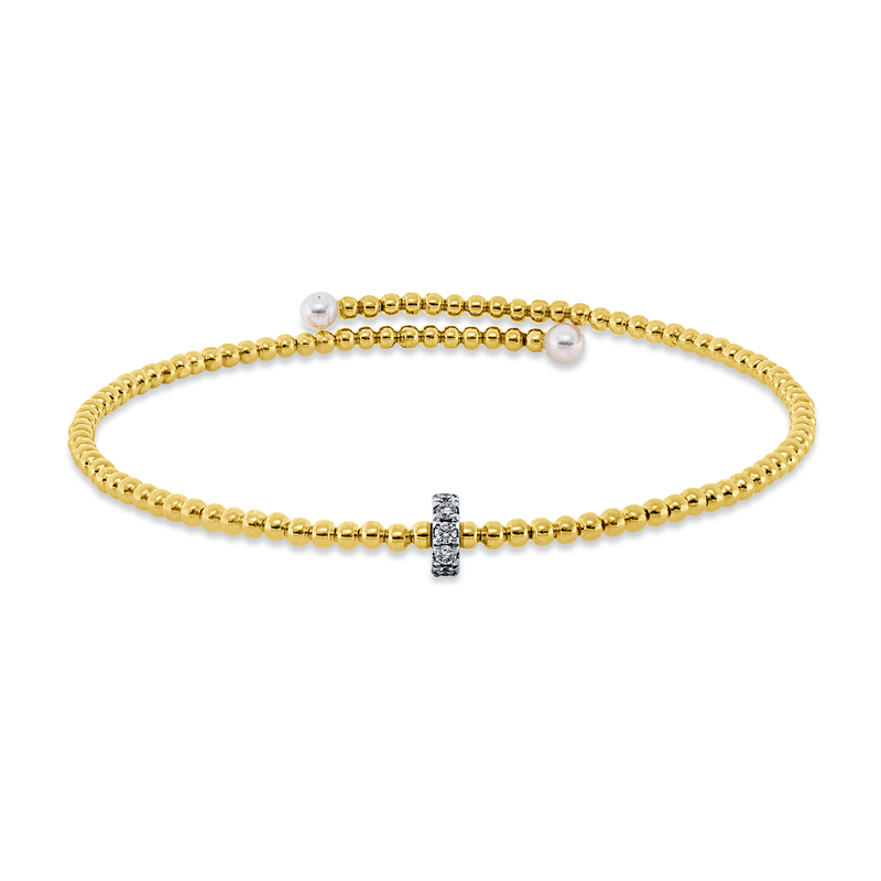 Armreif   mit Süßwasserperle aus 750/-18 Karat Gelbgold / Weißgold mit 10 Diamanten 0