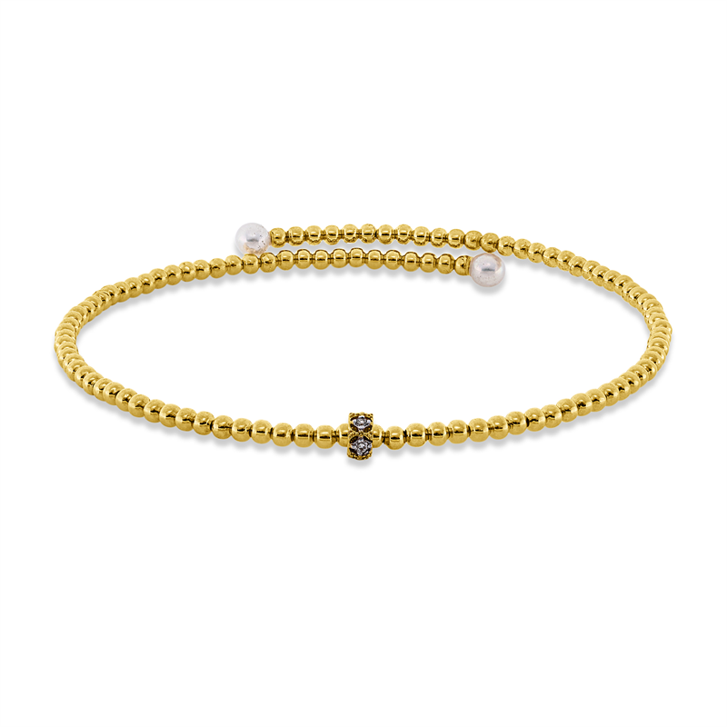 Armreif   mit Süßwasserperle aus 750/-18 Karat Gelbgold / Weißgold mit 5 Diamanten 0