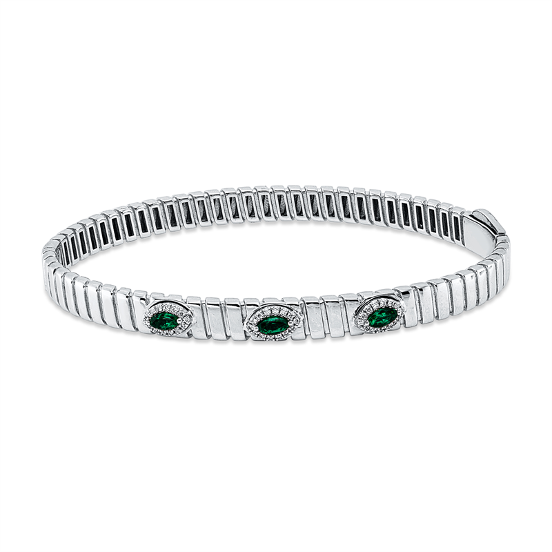 Armreif mit Smaragd  aus 750/-18 Karat Weißgold mit 42 Diamanten 0