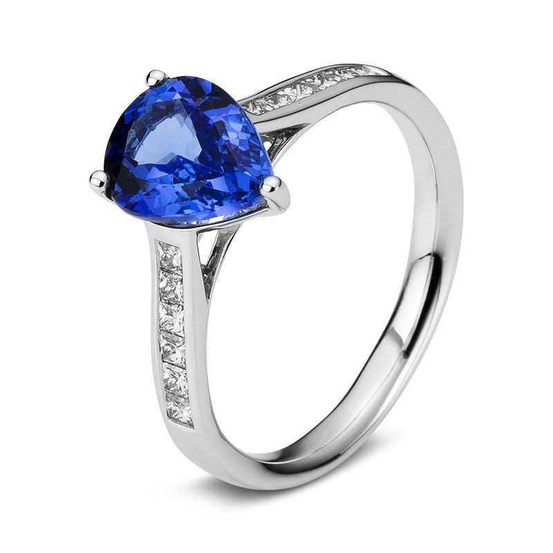 Ring mit Tansanit  aus 750/-18 Karat Weißgold mit 12 Diamanten 0