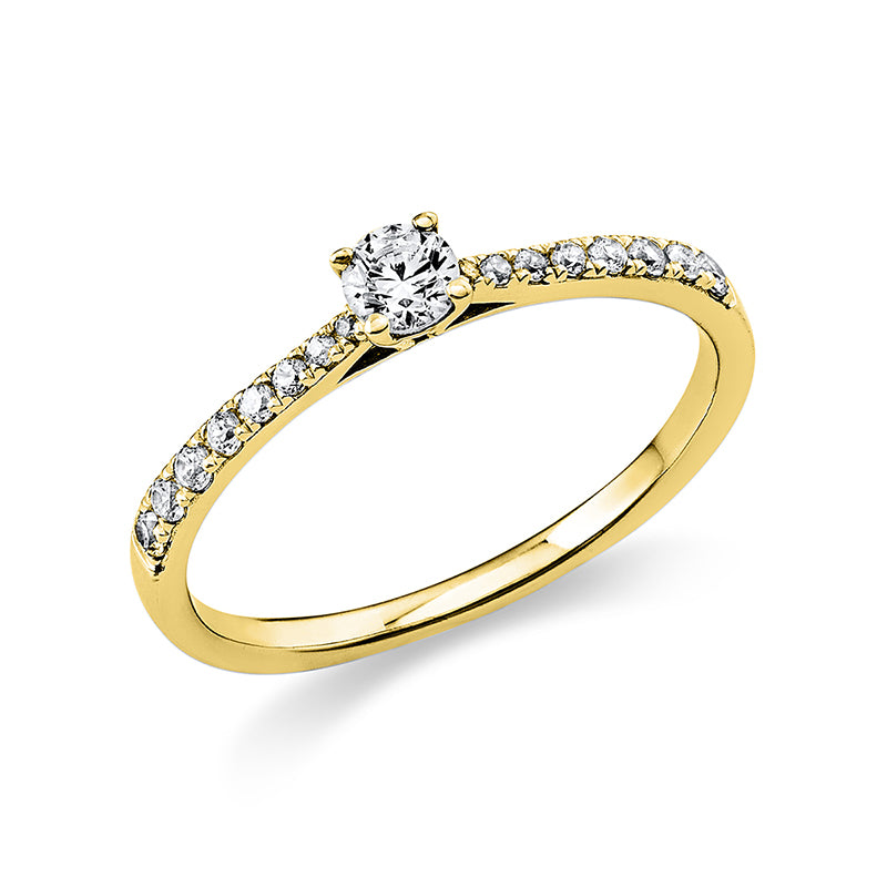Ring - Solitaire mit Seitenbesatz aus Gold mit Diamanten - 1A423