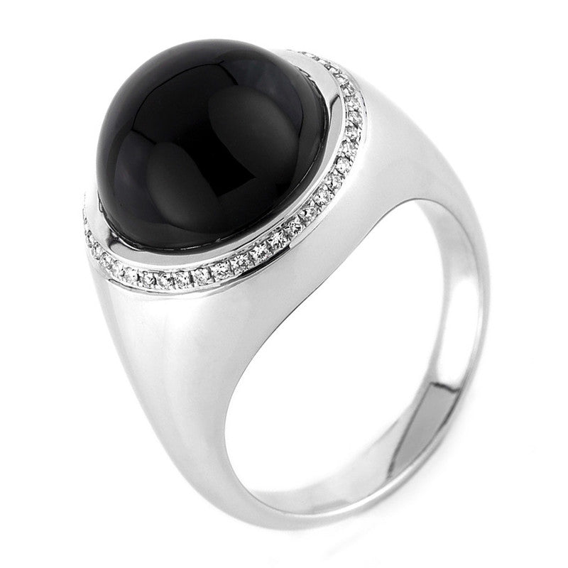 Ring mit Onyx  aus 750/-18 Karat Weißgold mit 44 Diamanten 0