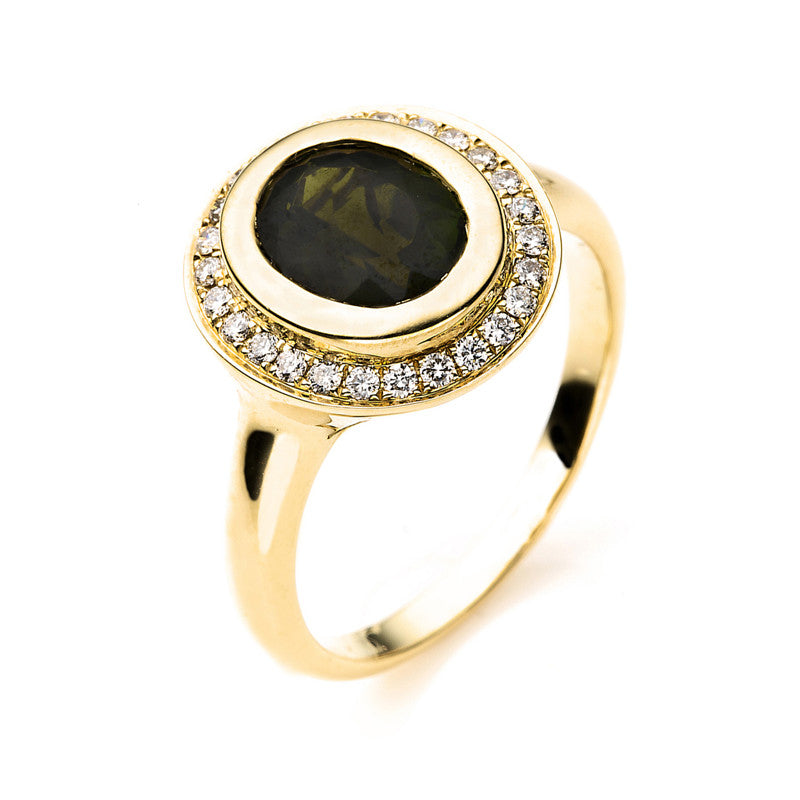 Ring mit Turmalin  aus 750/-18 Karat Gelbgold mit 22 Diamanten 0