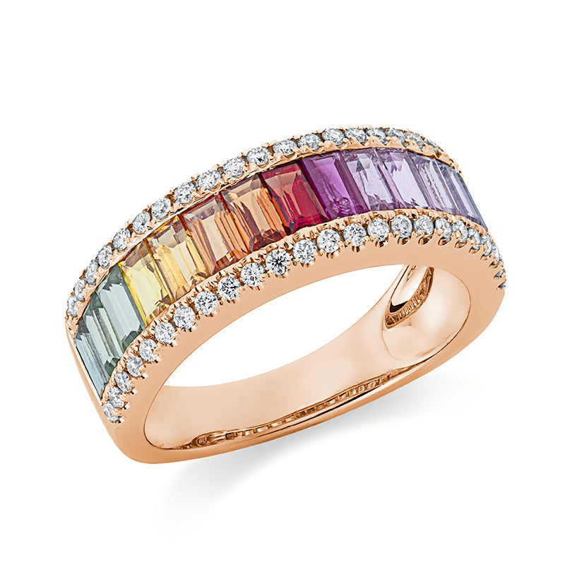 Ring mit Saphir  aus 750/-18 Karat Rotgold mit 48 Diamanten 0