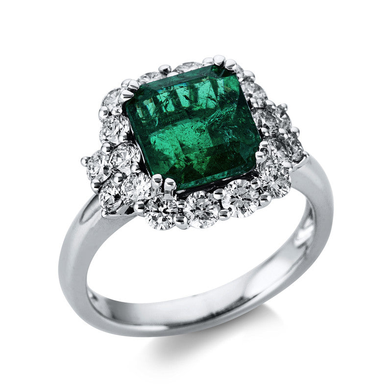 Ring mit Smaragd  aus 750/-18 Karat Weißgold mit 18 Diamanten 1