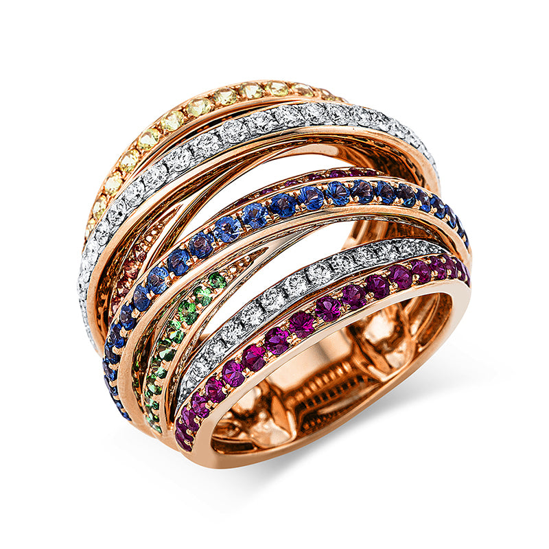 Ring mit Saphir  aus 750/-18 Karat Rotgold / Weißgold mit 36 Diamanten 0