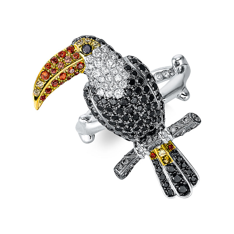 Ring mit Saphir  aus 750/-18 Karat Weißgold / Gelbgold mit 140 Diamanten 1