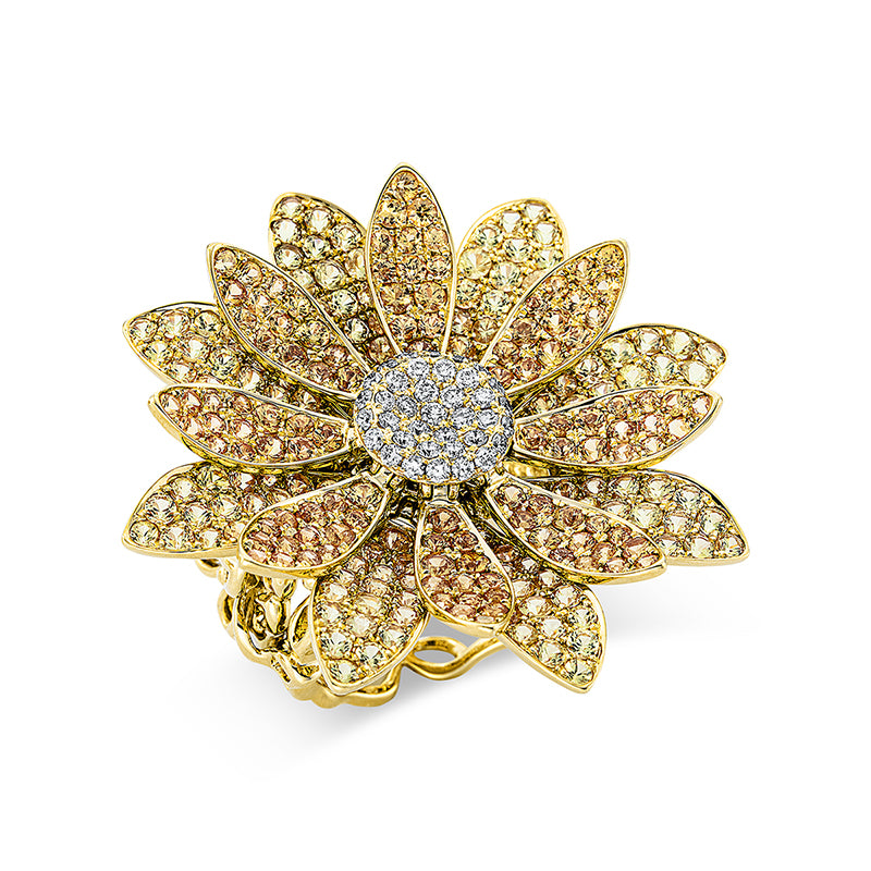 Ring mit Saphir  aus 750/-18 Karat Gelbgold / Weißgold mit 37 Diamanten 0