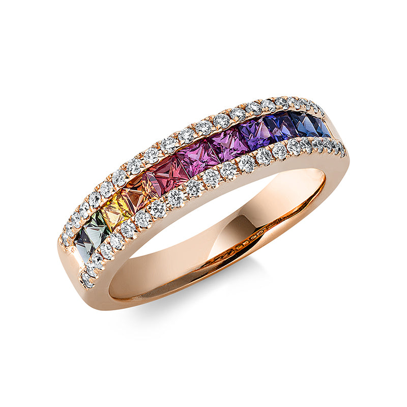 Ring mit Saphir  aus 585/-14 Karat Rotgold mit 42 Diamanten 0