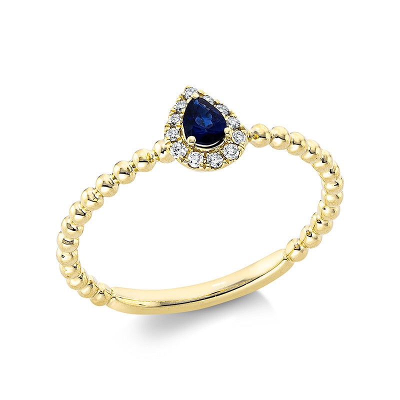 Ring mit Saphir  aus 750/-18 Karat Gelbgold mit 12 Diamanten 0