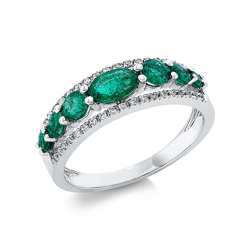 Ring mit Smaragd  aus 750/-18 Karat Weißgold mit 38 Diamanten 0