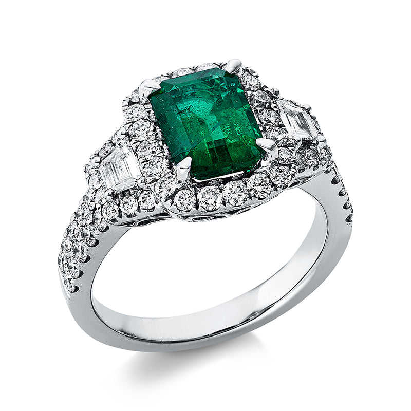 Ring mit Smaragd  aus 750/-18 Karat Weißgold mit 58 Diamanten 1