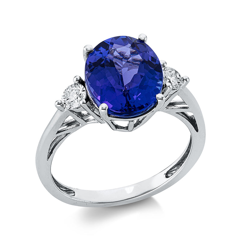 Ring mit Tansanit  aus 585/-14 Karat Weißgold mit 2 Diamanten 0