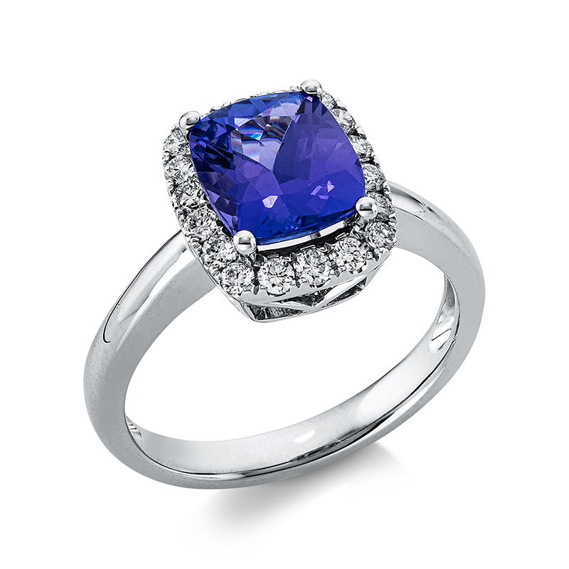 Ring mit Tansanit  aus 750/-18 Karat Weißgold mit 18 Diamanten 0