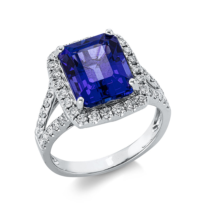 Ring mit Tansanit  aus 585/-14 Karat Weißgold mit 48 Diamanten 0