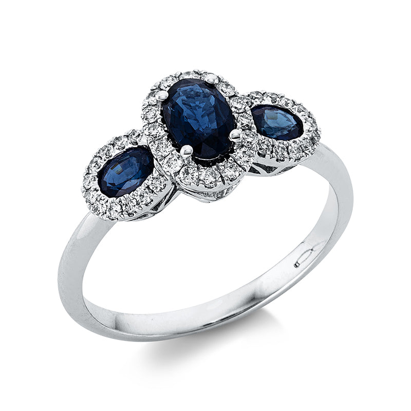 Ring mit Saphir  aus 750/-18 Karat Weißgold mit 38 Diamanten 0