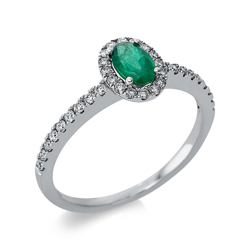 Ring mit Smaragd  aus 750/-18 Karat Weißgold mit 34 Diamanten 0