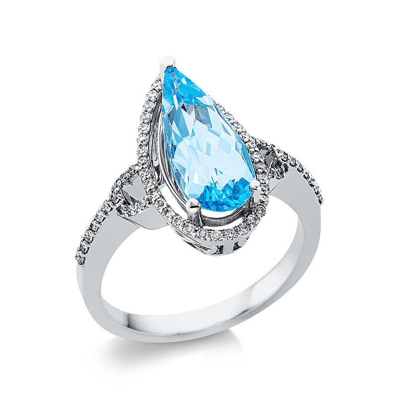 Ring mit Blautopas  aus 750/-18 Karat Weißgold mit 60 Diamanten 0