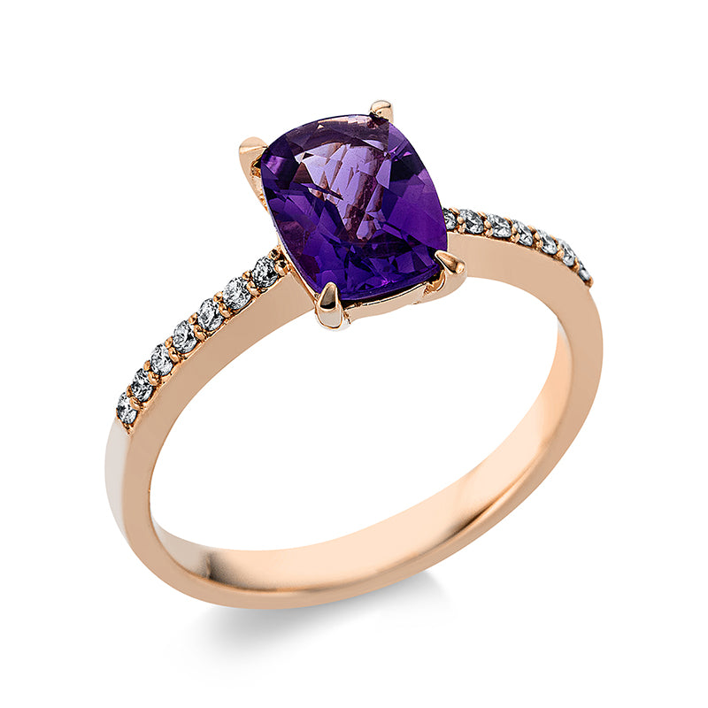 Ring mit Amethyst  aus 750/-18 Karat Rotgold mit 14 Diamanten 0