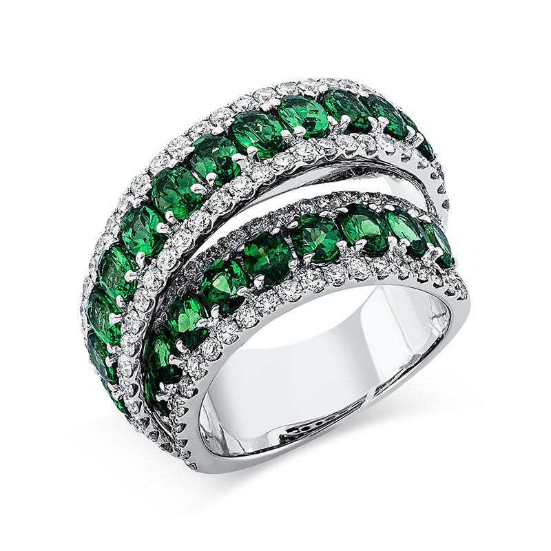 Ring mit Tsavorith  aus 750/-18 Karat Weißgold mit 123 Diamanten 1
