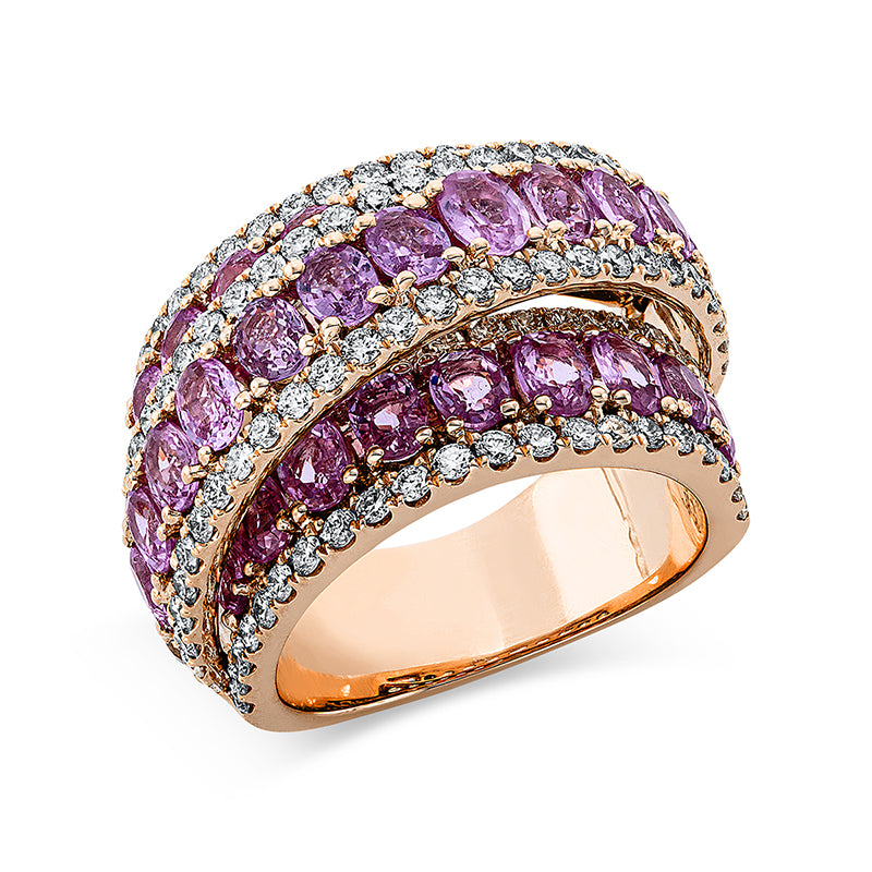 Ring mit Saphir  aus 750/-18 Karat Rotgold mit 123 Diamanten 1