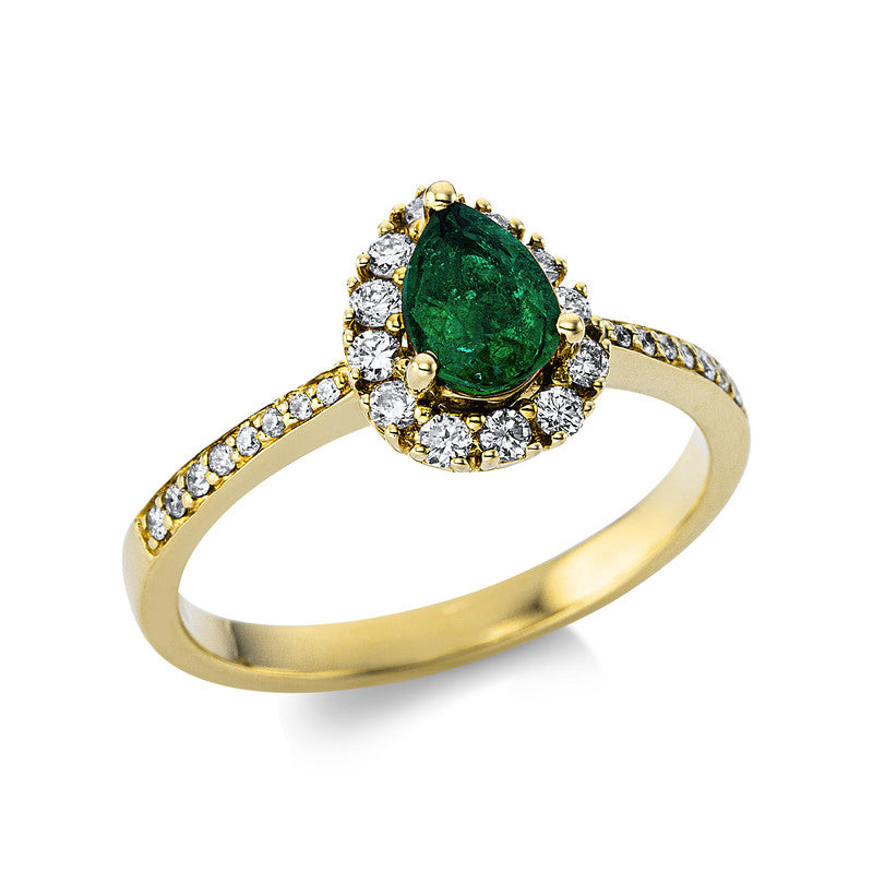 Ring mit Smaragd  aus 585/-14 Karat Gelbgold mit 28 Diamanten 0