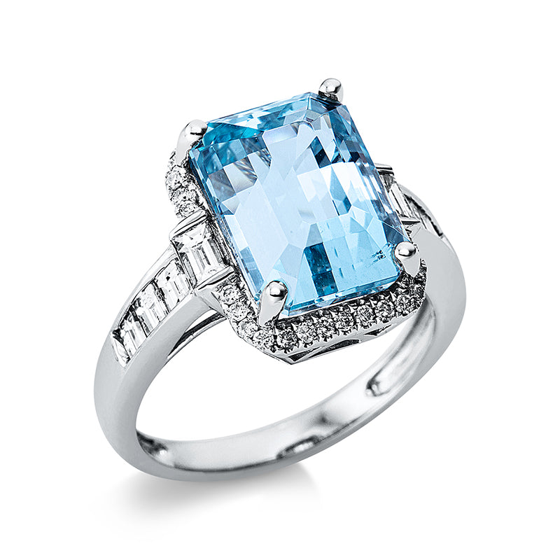 Ring mit Aquamarin  aus 750/-18 Karat Weißgold mit 38 Diamanten 0