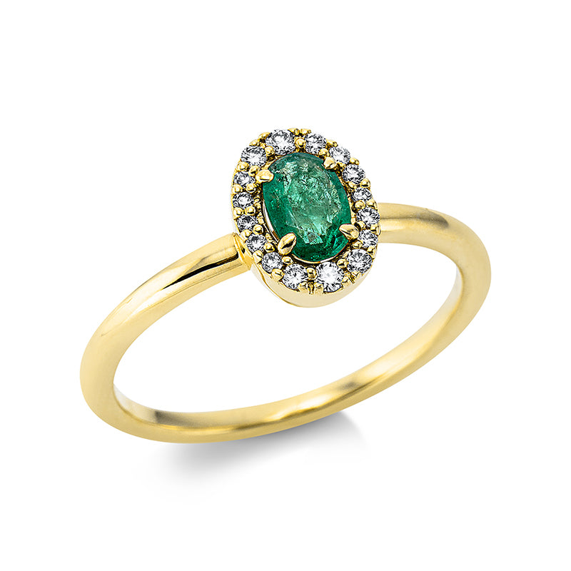 Ring mit Smaragd  aus 750/-18 Karat Gelbgold mit 16 Diamanten 0