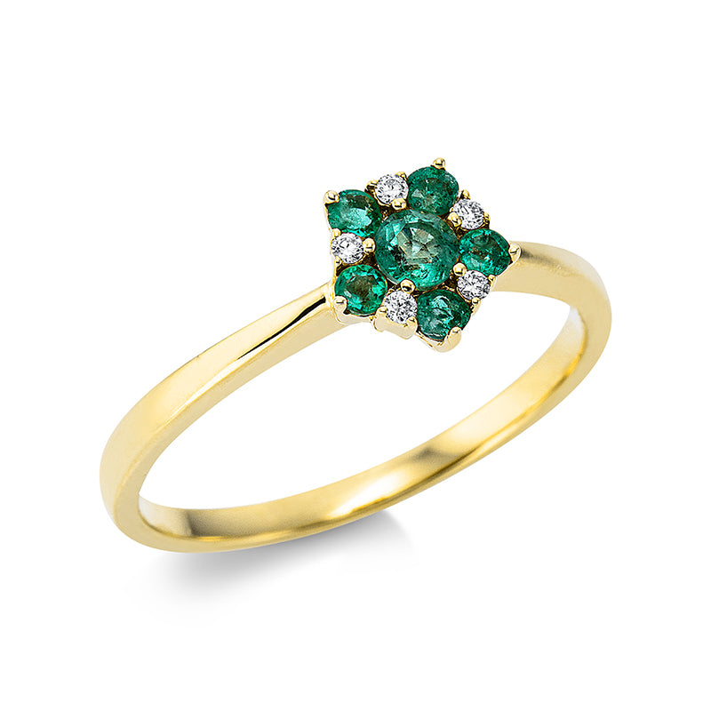 Ring mit Smaragd  aus 750/-18 Karat Gelbgold mit 5 Diamanten 0