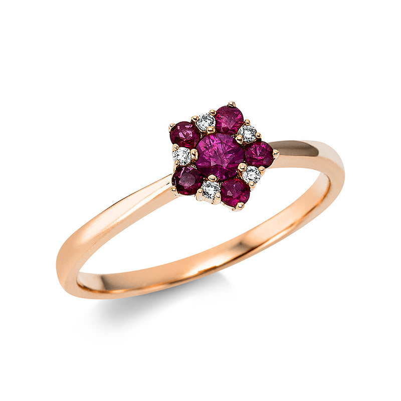 Ring mit Rubin  aus 750/-18 Karat Rotgold mit 5 Diamanten 0