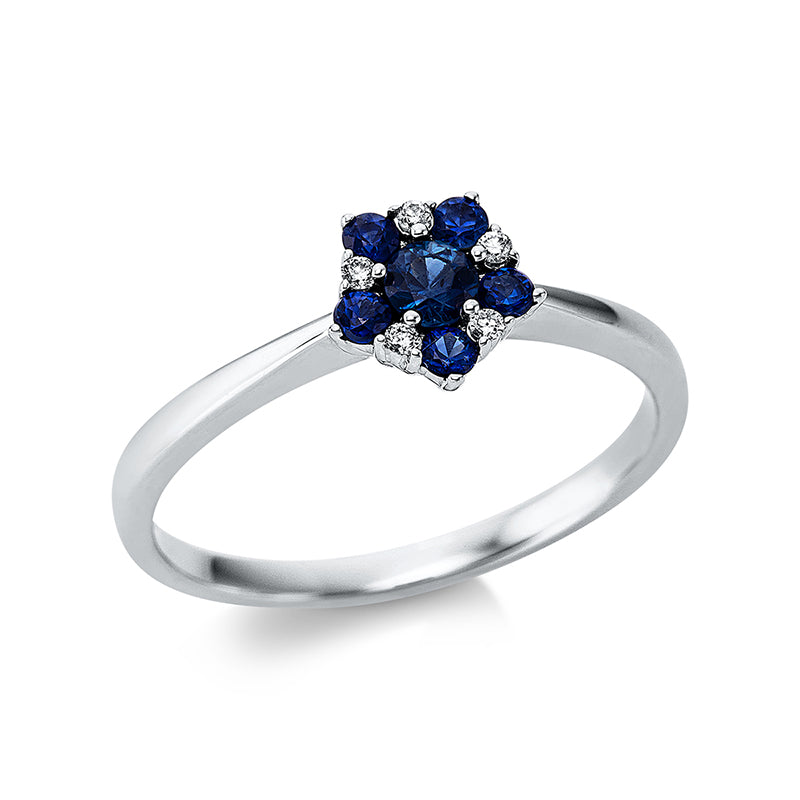 Ring mit Saphir  aus 750/-18 Karat Weißgold mit 5 Diamanten 0