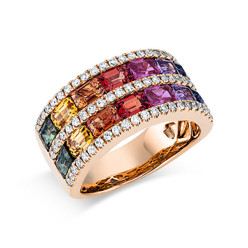 Ring mit Saphir  aus 750/-18 Karat Rotgold mit 66 Diamanten 0