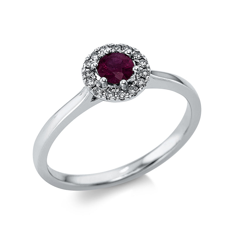 Ring mit Rubin  aus 750/-18 Karat Weißgold mit 15 Diamanten 0