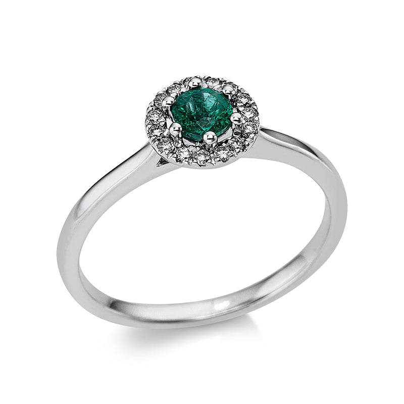 Ring mit Smaragd  aus 750/-18 Karat Weißgold mit 15 Diamanten 0